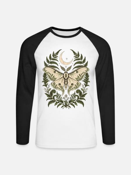 Mondfalter und Farne - Unisex Baseballshirt langarm - Weiß/Schwarz