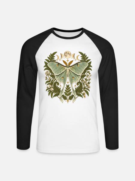 Lunafalter mit Mondphasen - Unisex Baseballshirt langarm - Weiß/Schwarz