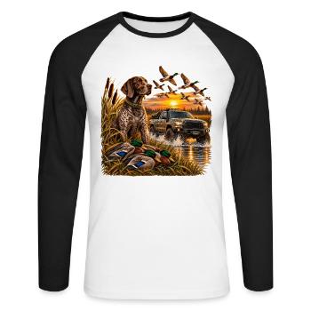 Vintage Hunting Truck Duck Hunting Dog Rustic Outd - Unisex Baseballshirt langarm - Weiß/Schwarz - Vorne - Nik (191cm)