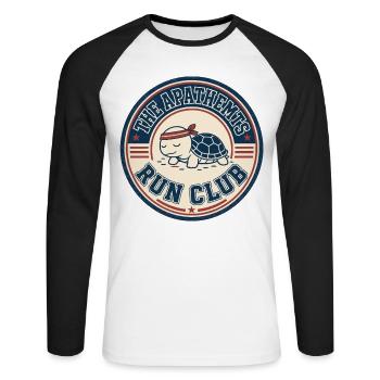 Apathhetic Turtle Run Club - Unisex Baseballshirt langarm - Weiß/Schwarz - Vorne - Nik (191cm)