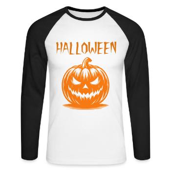 Kürbis Kostüm Halloween  - Unisex Baseballshirt langarm - Weiß/Schwarz - Vorne - Nik (191cm)