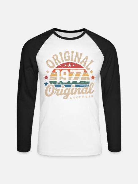 Geboren im Dezember 1977 - Unisex Baseballshirt langarm - Weiß/Schwarz