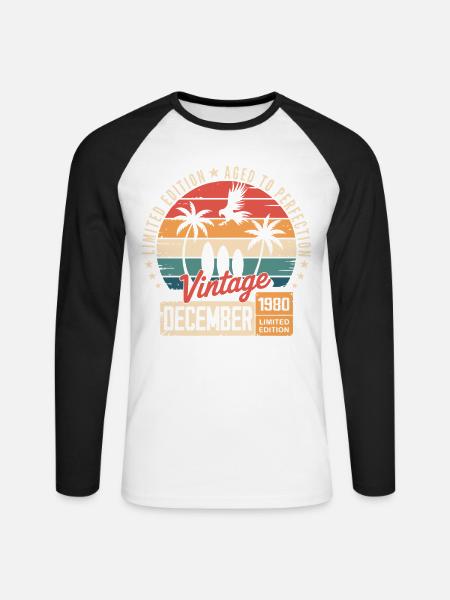 Limitierte Auflage Dezember 1980 - Unisex Baseballshirt langarm - Weiß/Schwarz
