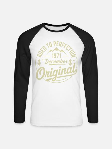 Dezember 1971 Dezember 1971 - Unisex Baseballshirt langarm - Weiß/Schwarz
