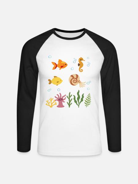 Fisch Unterwasser Kinder Seepferdchen - Unisex Baseballshirt langarm - Weiß/Schwarz