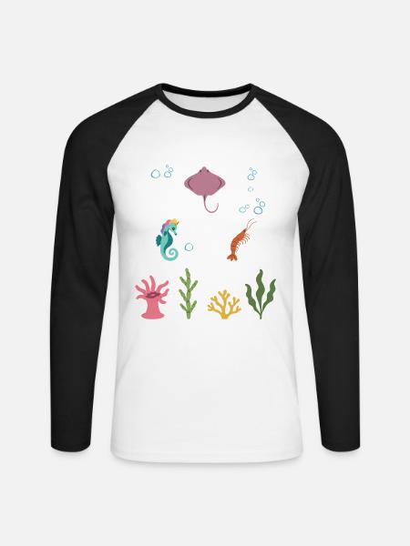 Rochen Unterwasser Kinder Einhorn-Seepferdchen - Unisex Baseballshirt langarm - Weiß/Schwarz