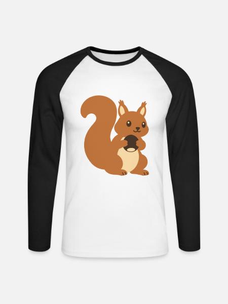 Eichhörnchen Haselnuss Illustration Geschenkidee - Unisex Baseballshirt langarm - Weiß/Schwarz