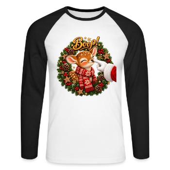 Boop! Cute Reindeer Christmas - Unisex Baseballshirt langarm - Weiß/Schwarz - Vorne - Nik (191cm)