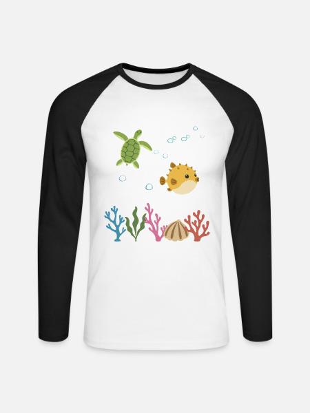 Meeresschildkröte Unterwasser Kinder Meer - Unisex Baseballshirt langarm - Weiß/Schwarz