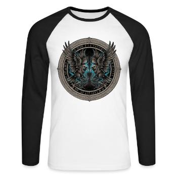 Zwillingsraben im Donnerkreis hugin munin - Unisex Baseballshirt langarm - Weiß/Schwarz - Vorne - Nik (191cm)