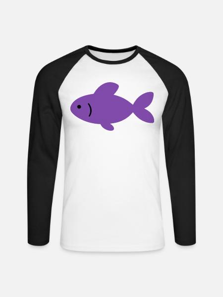 Fisch Zeichnung Geschenkidee Tierfreunde - Unisex Baseballshirt langarm - Weiß/Schwarz