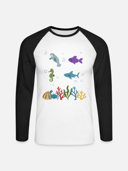 Seekuh Unterwasser Kinder Fisch Seepferdchen - Unisex Baseballshirt langarm - Weiß/Schwarz