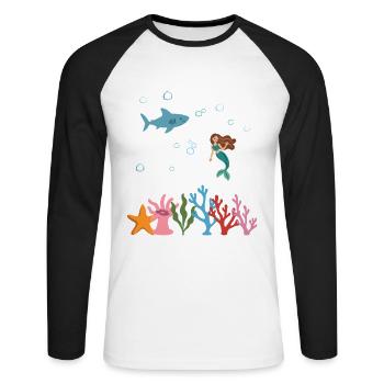 Hai Unterwasser Kinder Meerjungfrau märchenhaft - Unisex Baseballshirt langarm - Weiß/Schwarz - Vorne - Nik (191cm)