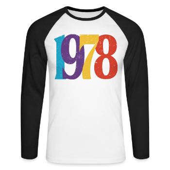 Geboren 1978 Geburtstagsgeschenk Geburtstag 78 - Unisex Baseballshirt langarm - Weiß/Schwarz - Vorne - Nik (191cm)