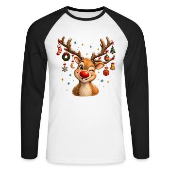 Vintage Christmas Reindeer, Cute Retro Reindeer - Unisex Baseballshirt langarm - Weiß/Schwarz - Vorne - Nik (191cm)