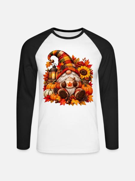 Herbst-Gnom-Cozy Cup-Szene - Unisex Baseballshirt langarm - Weiß/Schwarz