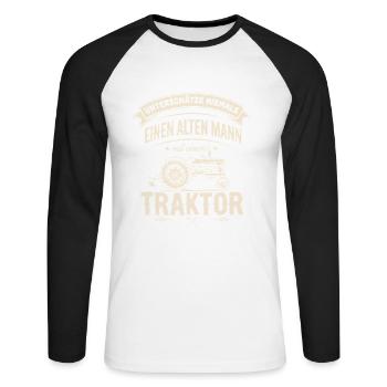 Never Underestimate An Old Man With A Tractor - Unisex Baseballshirt langarm - Weiß/Schwarz - Vorne - Nik (191cm)