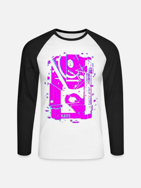 Techno Rave Tape Neon Lautsprecher - Unisex Baseballshirt langarm - Weiß/Schwarz