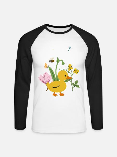 Ente Blumen Kinder Vogel Tierfreunde - Unisex Baseballshirt langarm - Weiß/Schwarz