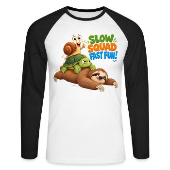 Slow Squad Fast Fun - Funny Slow Animals - Unisex Baseballshirt langarm - Weiß/Schwarz - Vorne - Nik (191cm)