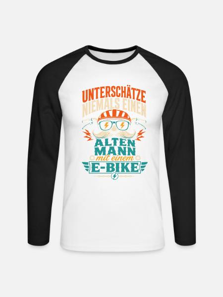 E-Bike Spruch alter Mann Geschenk - Unisex Baseballshirt langarm - Weiß/Schwarz