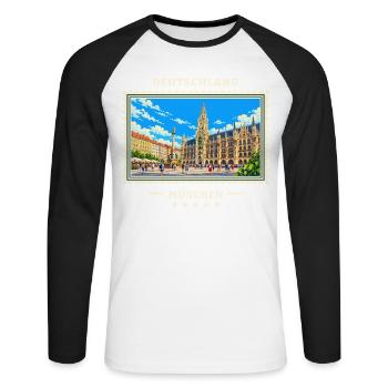 Deutschland München Vintage Reisemarke - Unisex Baseballshirt langarm - Weiß/Schwarz - Vorne - Nik (191cm)