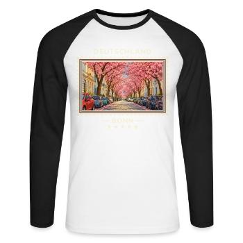 Deutschland Bonn Vintage Reisemarke - Unisex Baseballshirt langarm - Weiß/Schwarz - Vorne - Nik (191cm)