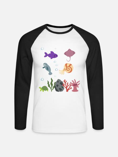 Fisch Unterwasser Kinder Rochen - Unisex Baseballshirt langarm - Weiß/Schwarz