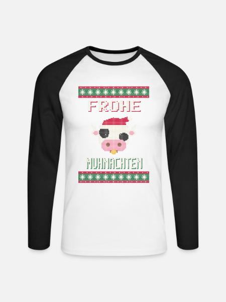Frohe Muhnachten - Kuh Ugly Sweater - Unisex Baseballshirt langarm - Weiß/Schwarz