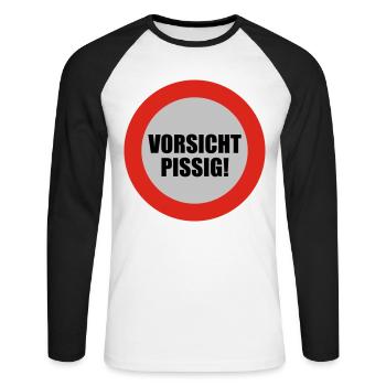 Vorsicht pissig | bösartig | übel | schelcht - Unisex Long Sleeve Baseball T-Shirt - white/black - Front - Nik (191cm)