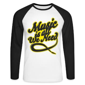 Music Is All We Need - Unisex Long Sleeve Baseball T-Shirt - white/black - Front - Nik (191cm)