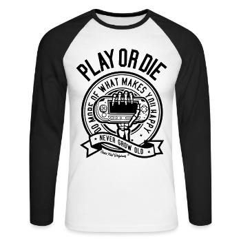 Jouer ou le 90 - T-shirt baseball manches longues Homme - blanc/noir - Devant - Nik (191cm)