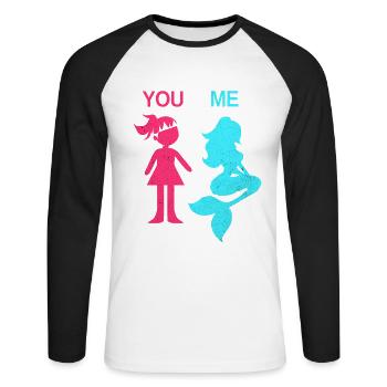 Meerjungfrau - Unisex Baseballshirt langarm - Weiß/Schwarz - Vorne - Nik (191cm)