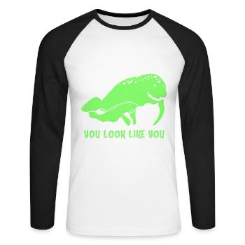 Manatee Dugong Sea Pig Sirenia Manatee - Unisex Long Sleeve Baseball T-Shirt - white/black - Front - Nik (191cm)