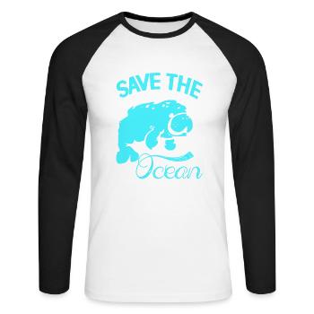 Manatee Dugong Sea Pig Sirenia Manatee - Unisex Long Sleeve Baseball T-Shirt - white/black - Front - Nik (191cm)
