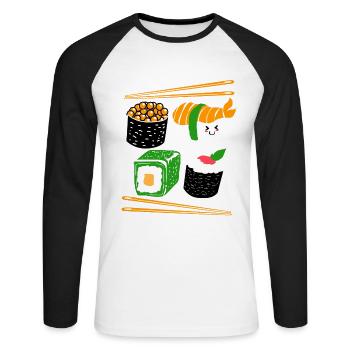 Sushi Go Rice Japan Tokyo Miso Nigiri Maki Udon - Unisex Long Sleeve Baseball T-Shirt - white/black - Front - Nik (191cm)