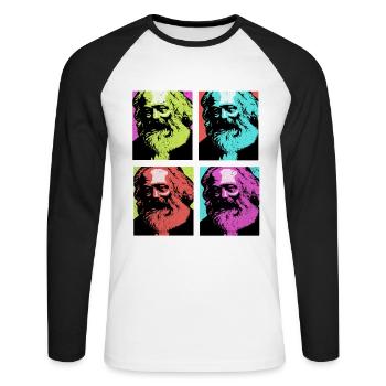 Communisme - T-shirt baseball manches longues Homme - blanc/noir - Devant - Nik (191cm)