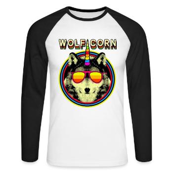 WOLFICORN Wolf Licorne - T-shirt baseball manches longues Homme - blanc/noir - Devant - Nik (191cm)