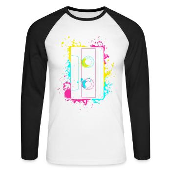 Vintage Splash Kasette 80er und 90er Geschenke - Unisex Baseballshirt langarm - Weiß/Schwarz - Vorne - Nik (191cm)