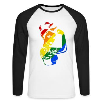 LGBT - Unisex Baseballshirt langarm - Weiß/Schwarz - Vorne - Nik (191cm)