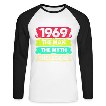 Geburtstag 50 Geschenk Geboren 1969 Fünfzig Bday - Unisex Baseballshirt langarm - Weiß/Schwarz - Vorne - Nik (191cm)