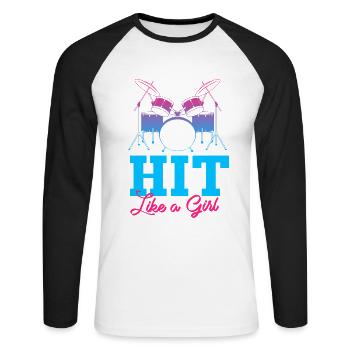 Batteur Batteur Drummer Musique Instrument Tambour Band - T-shirt baseball manches longues Homme - blanc/noir - Devant - Nik (191cm)