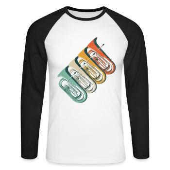 Retro Tuba Player Vintage Gift Idea - Unisex Long Sleeve Baseball T-Shirt - white/black - Front - Nik (191cm)