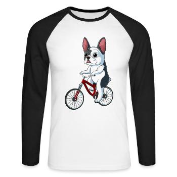 Bouledogue français sur bicyclette bouledogue français - T-shirt baseball manches longues Homme - blanc/noir - Devant - Nik (191cm)