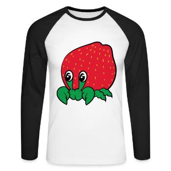 Cute unique and luscious "Strawberry Crab" tee - Unisex Long Sleeve Baseball T-Shirt - white/black - Front - Nik (191cm)