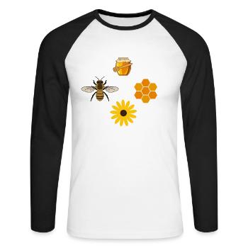 Abeille apiculteur cadeau motif miel - T-shirt baseball manches longues Homme - blanc/noir - Devant - Nik (191cm)