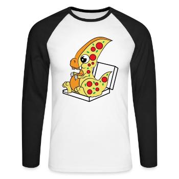 Niedlicher und entzückender "Pizzasaurus" TStück - Unisex Baseballshirt langarm - Weiß/Schwarz - Vorne - Nik (191cm)