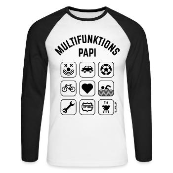 Multifunktions Papi (9 Icons) - Unisex Baseballshirt langarm - Weiß/Schwarz - Vorne - Nik (191cm)