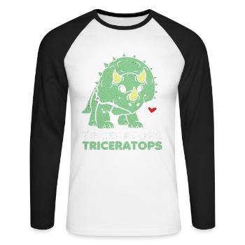 Triceratops - T-shirt baseball manches longues Homme - blanc/noir - Devant - Nik (191cm)