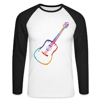 Dégradé de couleur Guitare acoustique - T-shirt baseball manches longues Homme - blanc/noir - Devant - Nik (191cm)